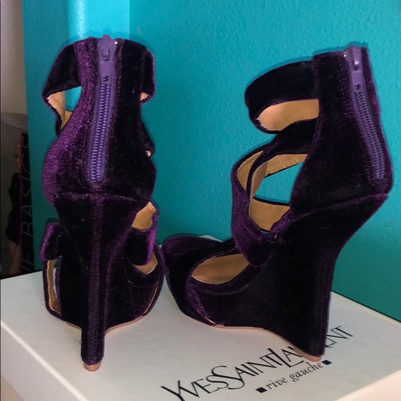 New purple velvet wedges high heels goth retro - Picture 5 of 8